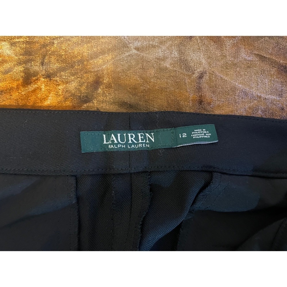 Lauren Ralph Lauren Black Wool Blend Tuxedo Dress Pants Satin Stripe Size 12 - Picture 6 of 16